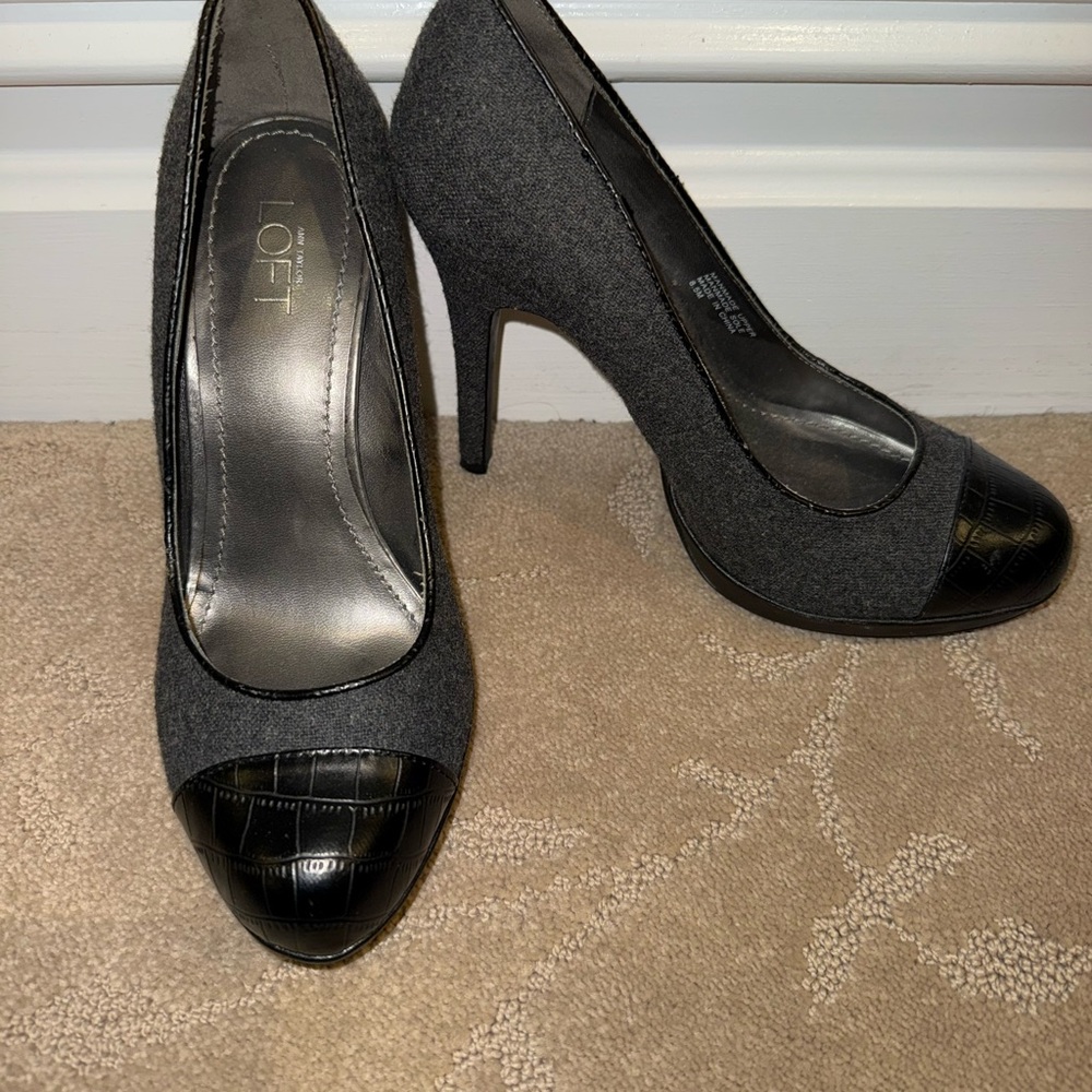 LOFT Charcoal and Black Cap-Toe Heels